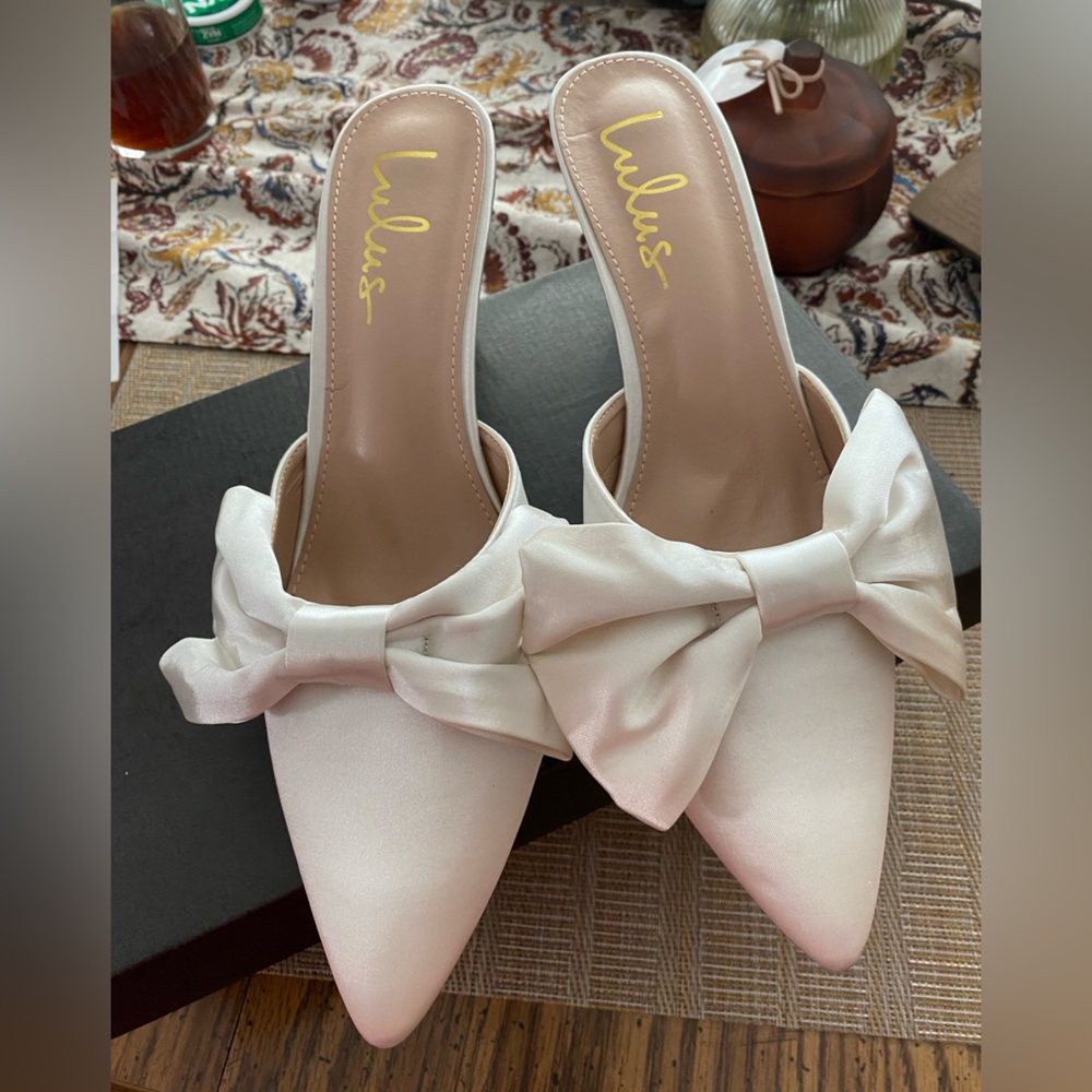 Lulus Satin Ivory Mules